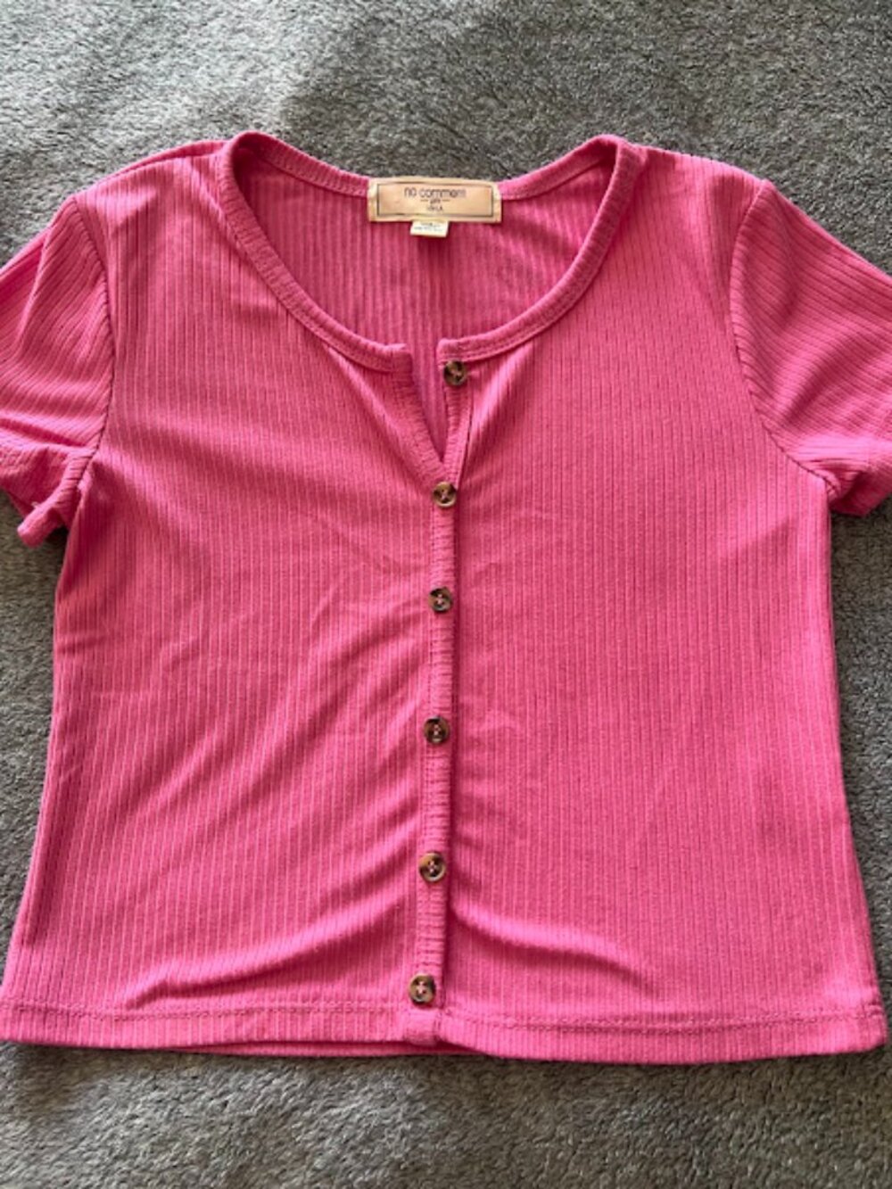 No Comment Girls Pink Ribbed Short Sleeve Shirt Top size 10-12